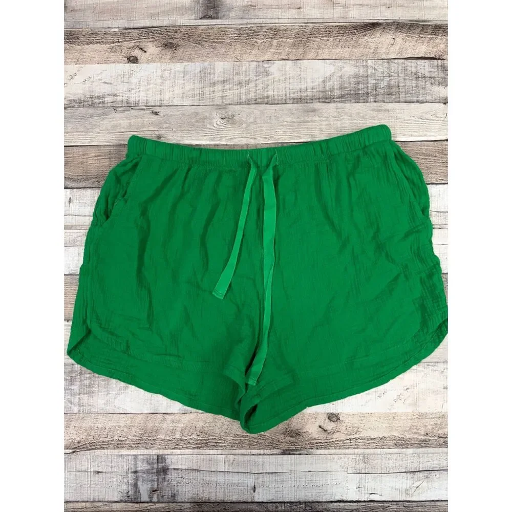 Fashion Nova Women’s 1X Green Gauze Cotton Lounge Shorts Drawstring Beach Casual